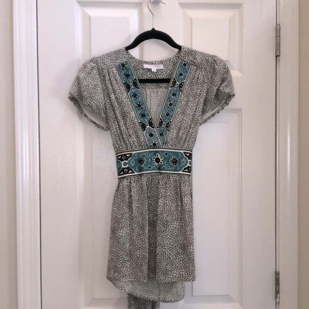 Anthropologie Corey Lynn Calter Top Silk Embroidered Floral Puff Sleeve